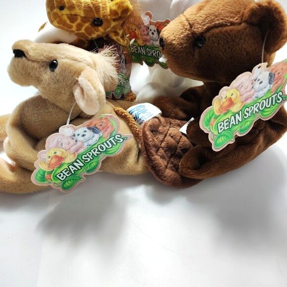 Lot 5 Bean Spouts Small Bean Bag Plush Kangaroo Giraffe Beaver Camel Bear New - Picture 7 of 7